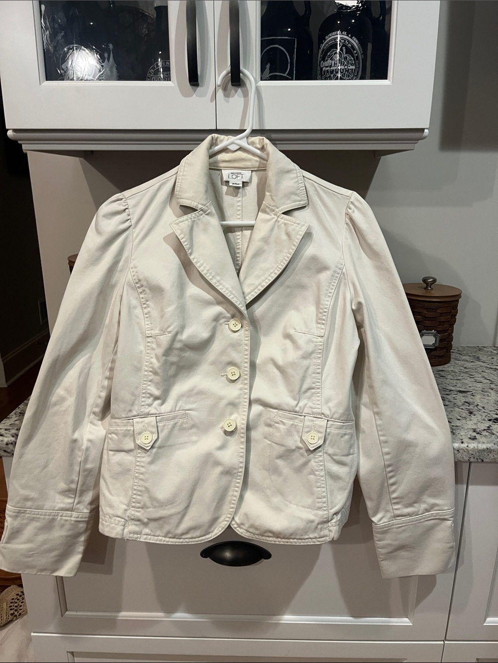 LOFT Cream Button-Front Cotton Blazer